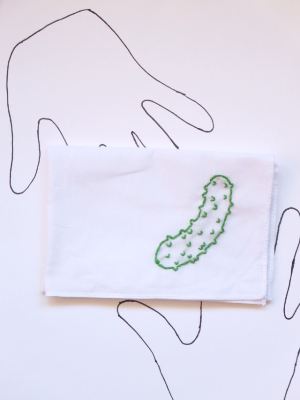 Hand Embroidered Pickle Hankie by wrenbirdarts