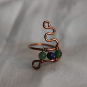 Green Aventurine Ring, Lapis Ring, Lapis Lazuli Ring, Copper Ring, Snake Ring US Size 6