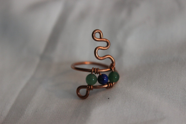 Green Aventurine Ring, Lapis Ring, Lapis Lazuli Ring, Copper Ring, Snake Ring US Size 6