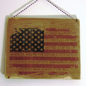 Atheism Patriotic handmade wooden decoration/sign with beaded hanger