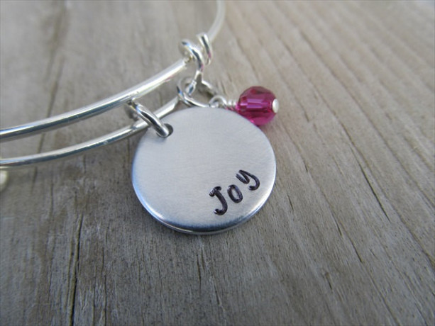 Inspiration Bracelet- Hand-Stamped "Joy" Bracelet with an accent bead in your choice of colors