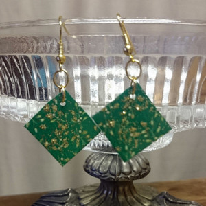 Tin Christmas Earrings, Holiday Earrings  Green and Gold Earrings, Recycled Earrings
