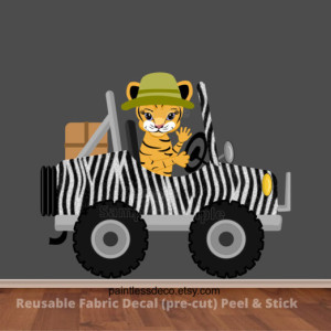 Tiger driving Safari Jeep with Zebra Prints Wall Decal
