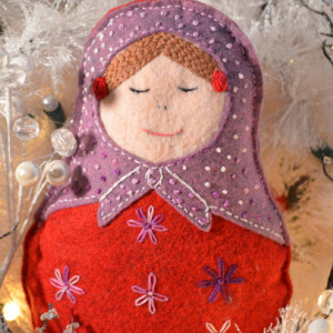 Babushka Russian Felt Doll Natural Play Toys Decor