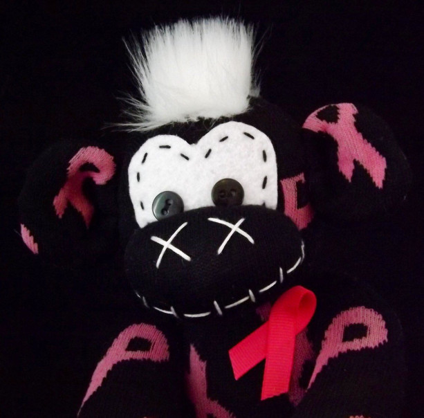 Sock monkey : Breast Cancer Harper ~ The original handmade plush animal made by Chiki Monkeys