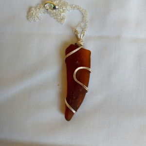 Amber brown sea glass necklace, amber beach glass necklace, brown sea glass jewelry, amber necklace, brown necklace, amber jewelry