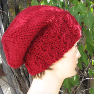 Berry Red Slouchy Wool Beanie