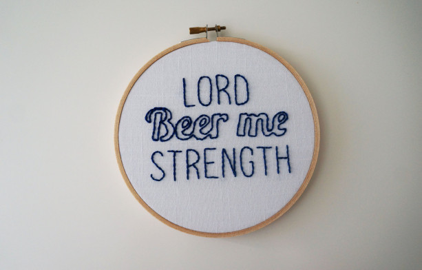 Lord Beer Me Strength, The Office Quote, Jim Halpert Quote, Embroidery Hoop Art, Pop Culture Embroidery Hoop, Pop Culture Quote Art