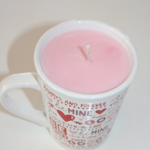 Valentine's Day Red and White Hearts and Arrow Sweet Pea Scented 15 oz Pink Soy Wax Mug Candle