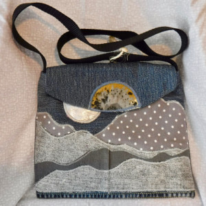 Moonrise over the Mountains shoulder bag made from up cycled denim 