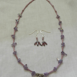 Necklace, Earring Set Amethyst  Wire Wrapped Heart with Amethyst chip