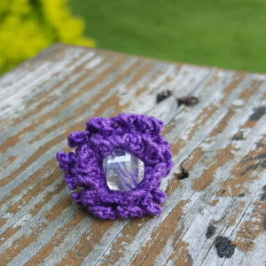 Flower Ring - Statement Ring - Purple - Crochet - Boho Ring
