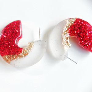 Red glitter resin chunky hoop earrings