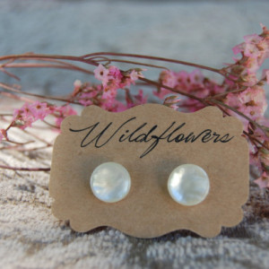 Small Round White "Shell" Button Stud Earrings