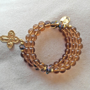 Rosary Bracelet of Smokey Topaz Glass and Lampwork Beads 