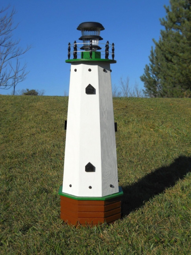 36" Solar lighthouse wooden decorative lawn and garden ornament - green accents