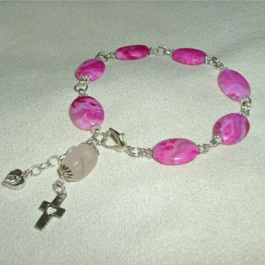 1 Decade Rosary of the 7 Sorrows Bracelet, Pink Agate, Silver