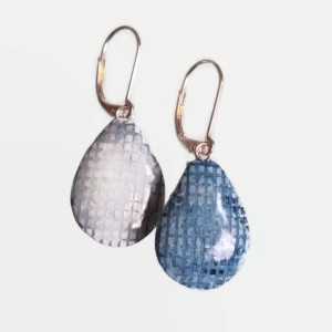 Teardrop Earrings Blue Jean Denim Textured Clay Drop REVERSIBLE Dangle Festival jewelry