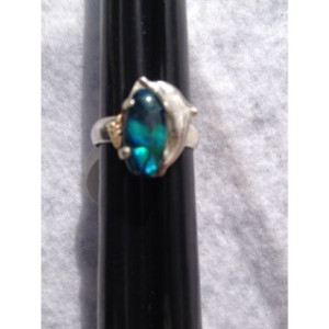 STERLING SILVER RING W/BLUE ABALONE AND DOLPHIN ACCENT