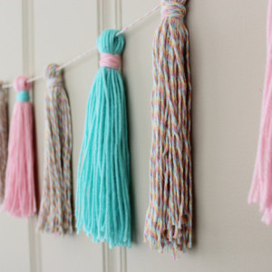 Yarn Tassel Garland No. 3 in Cotton Candy Pastels - Tassel Decor - Wall Hanging - Photo Prop - Nursery Decor - Ready to Ship