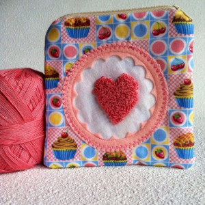 Cupcake love zipper pouch with needle punch embroidery
