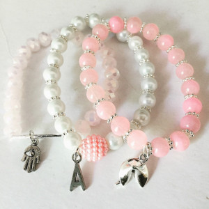 Stackable Bracelets, Pink Bracelets, Fortune Cookie Bracelets, Initials Bracelets, Hamsa Hand Bracelet, Mix and Match Bracelets,