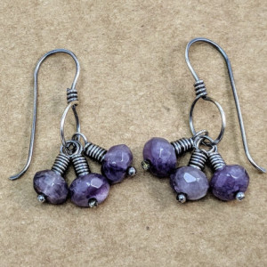 amethyst cluster - Sterling Silver earrings - wirework jewelry - february birthstone - gift for her - romantic earrings - Artisan dangles