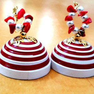 Red and White Dome Earrings
