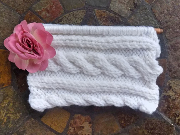 Black Cable Knit Clutch w/ Pink Flower