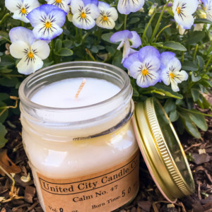 Calm No. 47 -- The quiet fresh air of smooth vanilla and sweet lavender fills your home. 100% soy candle. United City Candle Co. Made in USA