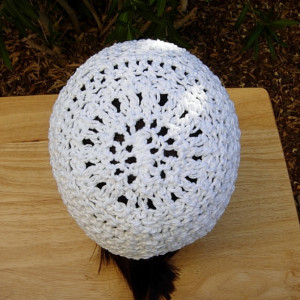 Solid Basic Bright White Summer Beanie, 100% Cotton Lace Skullcap, Women's Crochet Knit Hat, Lightweight Chemo Cap, Ready to Ship in 3 Days 