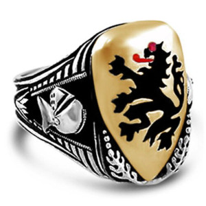 Tudor lion Bronze shield ring sterling silver