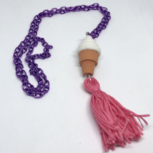 Ice Cream Cone Upcycled Eraser Toy with Tassel Necklace - Ice Cream Emoji Jewelry - Tassel Necklace - Upcycled Toy Necklace -  Vanilla Cup