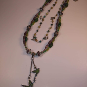 Purple and Green Bird Necklace