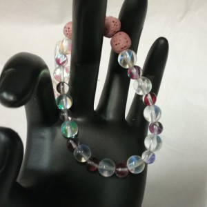Holographic Rainbow Quartz Gemstones w/Lava Stone Diffuser Bracelet