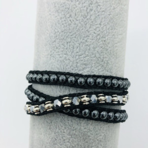 Black Hematite and Silver Wrap Bracelet 