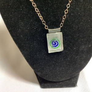 Silver chain with blue green swirl focal
