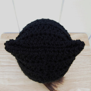 Solid Black Pussy Cat Hat with Kitty Ears, Handmade Soft 100% Acrylic Crochet Knit Winter Beanie, Ready to Ship in 3 Days