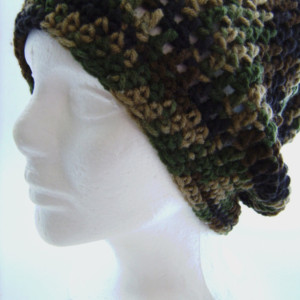 Crochet Slouch Beanie Hat Camouflage Unisex