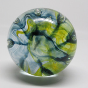 Yellow and Blue Globe Glass Paperweight