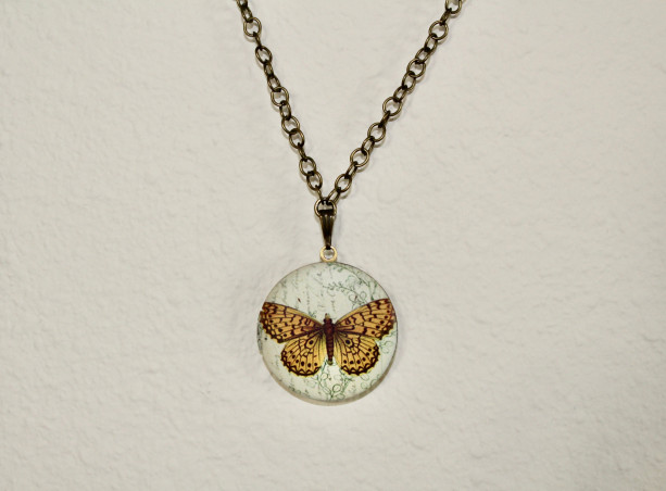 Beautiful Yellow Butterfly Photo Locket Necklace, Butterfly Locket