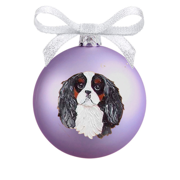 Cavalier King Charles Spaniel Tri Color Face Hand Painted (NOT digital) Glass Ball Christmas Ornament - Can Be Personalized with Name