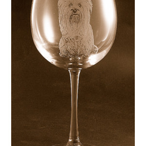 Etched Yorkshire Terrier / Yorkie on Elegant Wine Glass (set of 2)
