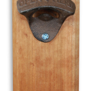 Bottle Opener Magnetic Cap Catcher - Handcrafted Cherry Wood with Antique Bronze Opener - Custom Text/Logo/Design