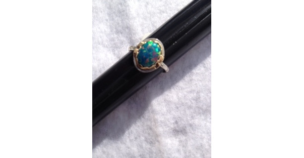 OPAL RING, STERLING SILVER W/ 14KT GOLD ACCENTS