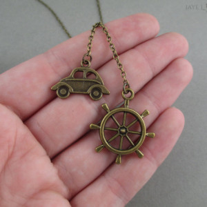 Captain Swan Inspired Lariat Necklace - Once Upon a Time - Storybrooke - Emma Swan - Captain Hook - Killian Jones - Ships Wheel - Car