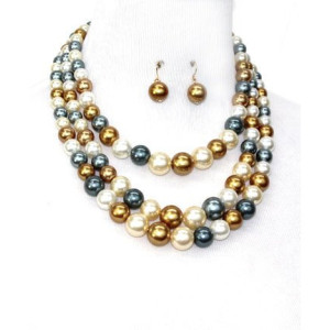 Assorted Color Pearl Multi strand Necklace Set 