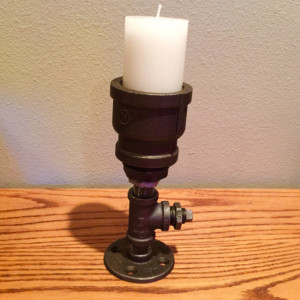Candle Holder made from industrial Grade Black Iron Pipe, Unique Reversible Design, Turn over for different look