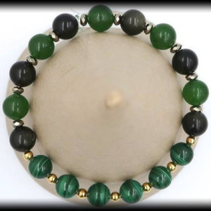 Malachite, Jade and Obsidian Gemstone Bracelet for Luck and Transformation