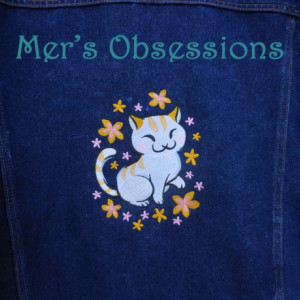 Women's Denim Jacket with Embroidered Asian Cat